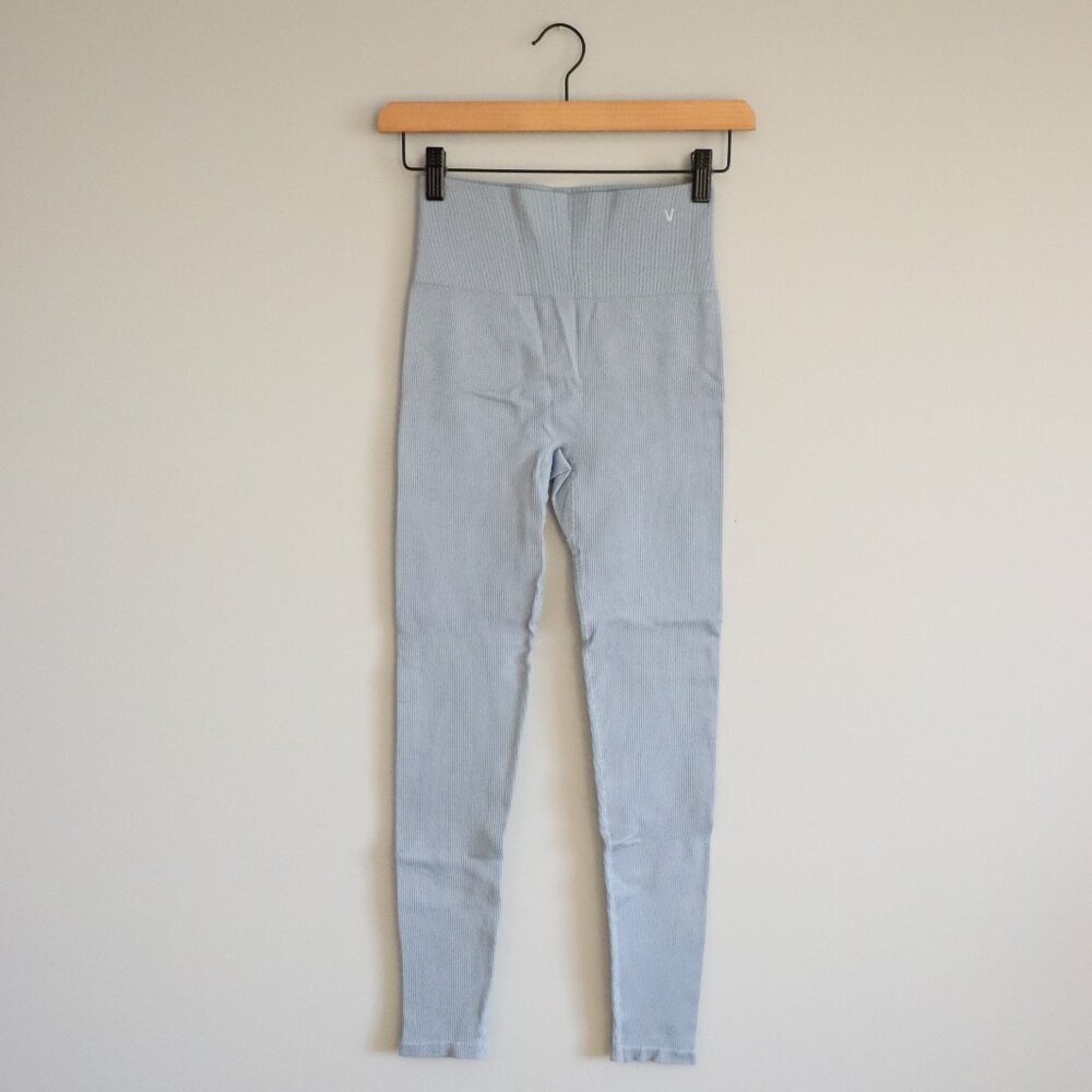 Verie‎ Women's Small Blue Ribbed Seamless High Rise Simple Stretch Leggings